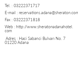 Sheraton Adana Hotel iletiim bilgileri